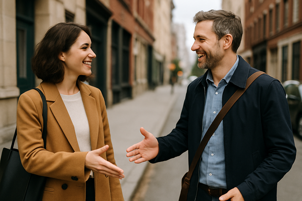 žena i muškarac se sreću na ulici